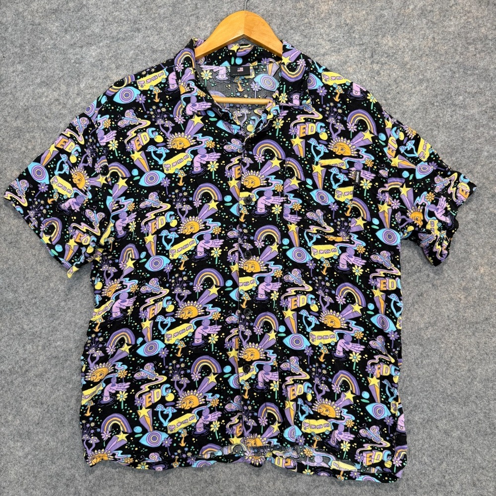 Insomniac EDC Button Shirt Mens Large Electric Daisy Festival Graphic Rare Aloha